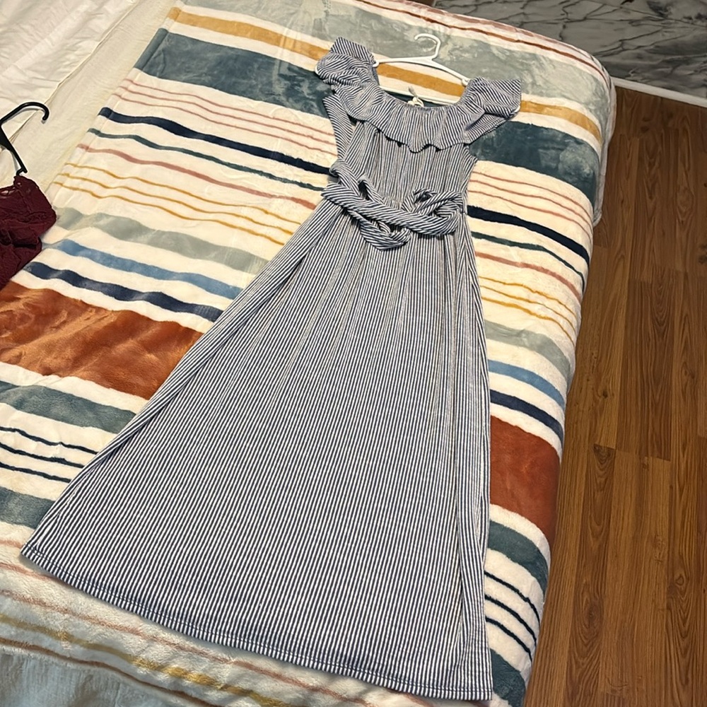 Blue and white pin stripe dress